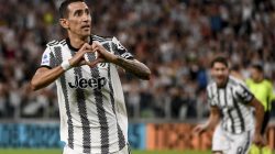 Angel Di Maria melakukan selebrasi usai mencetak gol dalam pertandingan Serie A Italia antara Juventus dan Sassuolo di Juventus Stadium, Turin, Italia, Selasa (16/8/2022) dini hari WIB.